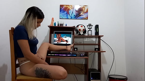 I find my girlfriend watching porn and masturbating, she sucks me desperately and I fuck her in the ass