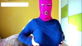 Busty Royal Blue Skimask Girl Serves Hot Webcam Show
