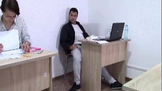 Curious Secretary Catches Boss Jerking Off In Office
