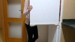 step sis is surprised and pounded in the kitchen ending the fat ass full of semen