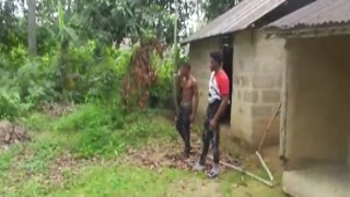 two step brothers caught screwing two local african black with vagina farming in flashing 