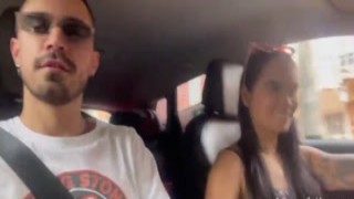 intense sword swallowing on car and she swallow it 