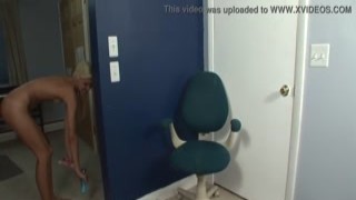 slender bimbo blonde uses two toys to make herself sticky white