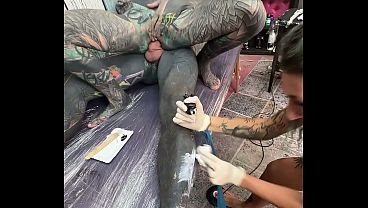 inked & pierced hottie getting a titty tat ends up taking it deep in the ass