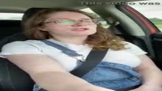 nerdy country youthful girl rubs herself in her car