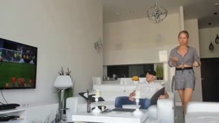 waitress slurps thick cock and swallows thick ropes for tip