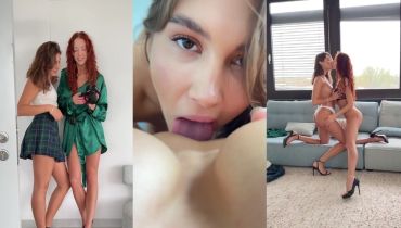 Ginger Photoshoot Turned CouchFuck: Lingerie Clad Couple Scissoring On The Set