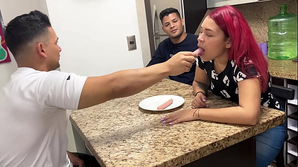Housewife Wife Likes to Suck Sausage When her Husband's Friend Takes It in His Mouth She Turns into a Slut in Front of her Cuckold Husband