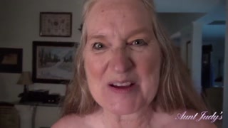 auntjudys 61yo busty texas gilf maggie silk robe and alluring underwear