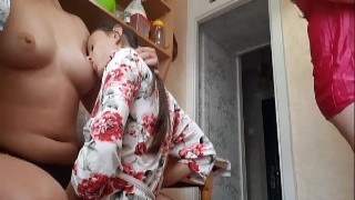 Lesbian Illusion Girls Get Fuck While Housekeeper Preps Breakfast