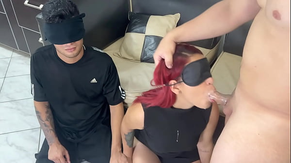 Blindfolded by Rival: Boyfriend Watches Girlfriend Take His Friend's Dick