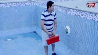 the electrician goes to the house and plows this hourglass cougar