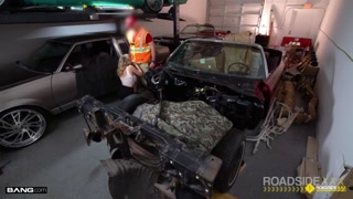 roadside stunner with massive perky tits gets pounded by the mechanic