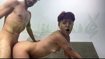 Young Non-Binary Gets Pink Pussy Devoured On Living Room Sofa