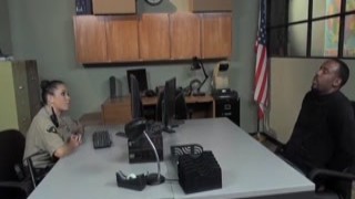 policewoman charity bangs facialized in office japanese on white