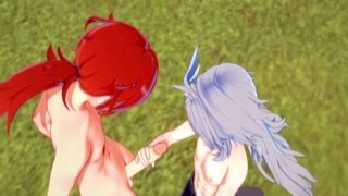 genshin impact yaoi - razor x diluc rock hard sex full hand release fluffing bareback dirt road with creampie - japanese filipina manga anime game porn