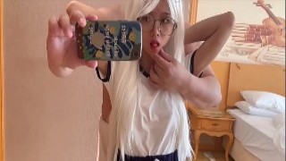 Cute Girlfriend Tests Wig And Touches Her Body In Mirror