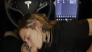 hardcore fucking hot date while tesla car self drives streets at night