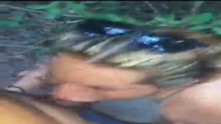 white bimbo blonde sucks me in the forest and receives all the creamy explosion