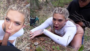 Tattooed Blonde Suck Off Cock in Woods: Reverse Cowgirl Titty Cumshot