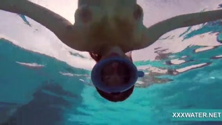 gorgeous raven brunette thick cock hungry candy swims underwater