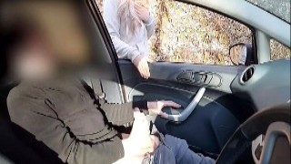 Guy Flashes Dick in Park Car, Runner Girl Helps Him Cum