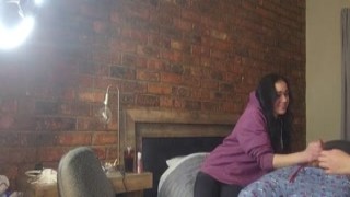 two shy girls playing with my massive hard cock