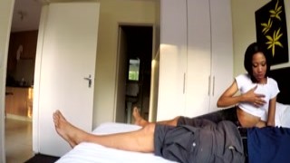 gorgeous slender dark skin model blessed with facial after getting splooge dump pussy stretched