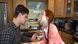 adorable copper haired daughter sucks off her tutor
