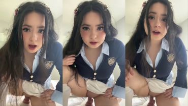 School Uniform Solo Squeeze: Lyssanx Bounces Wildly On A Dildo
