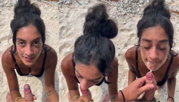 Beach Blowjob Ends With Aria Khan Taking Cum In Her Mouth