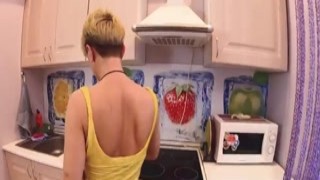 hot housewife sucking heavy bottom banging and swallowing splooge and coffee in the kitchen